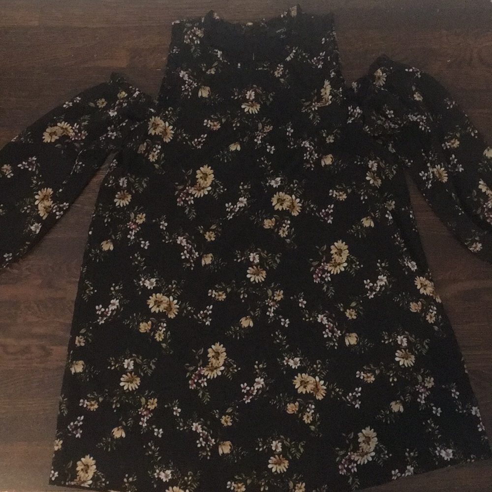 Black floral cold shoulder dress